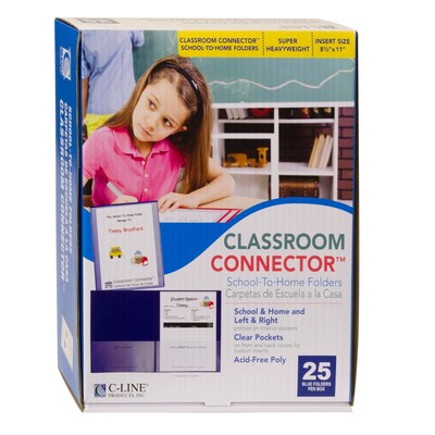 C-Line Classroom Connector School-to-Home Heavy Duty File Folder, Letter Size, Blue, 25/Box (CLI32005)