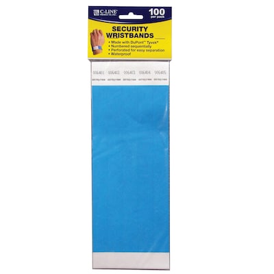 C-Line® CLI89105 Security Wristbands, Blue, Pack of 100