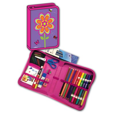 Flowers Designed All-In-One School Supplies with Carrying Case, Grades K-4, 41 Pieces (BMB26011676)