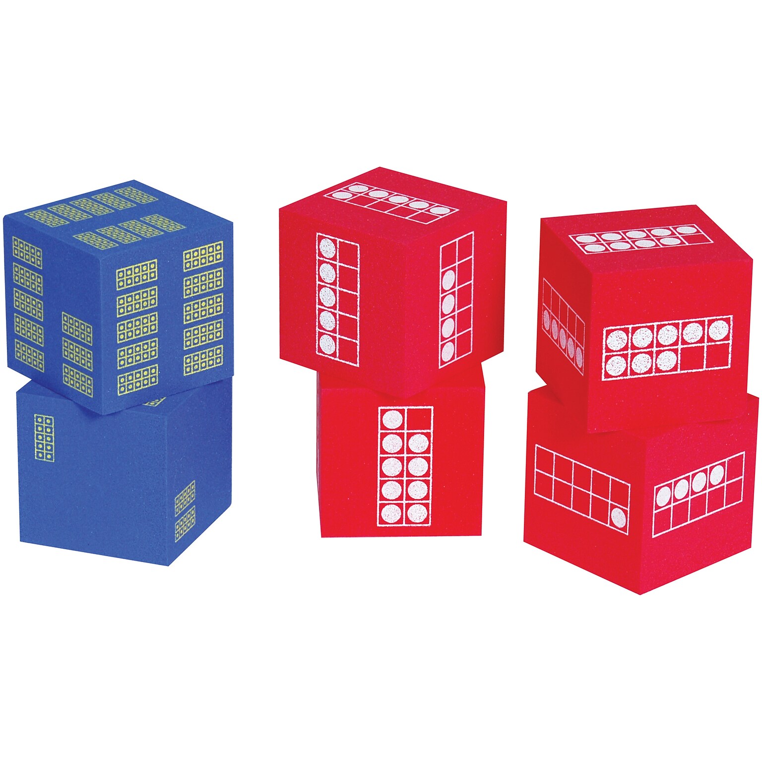 Learning Advantage Ten Frame Foam Dice, 4 red and 2 blue, Ages 6-10 (CTU7297)