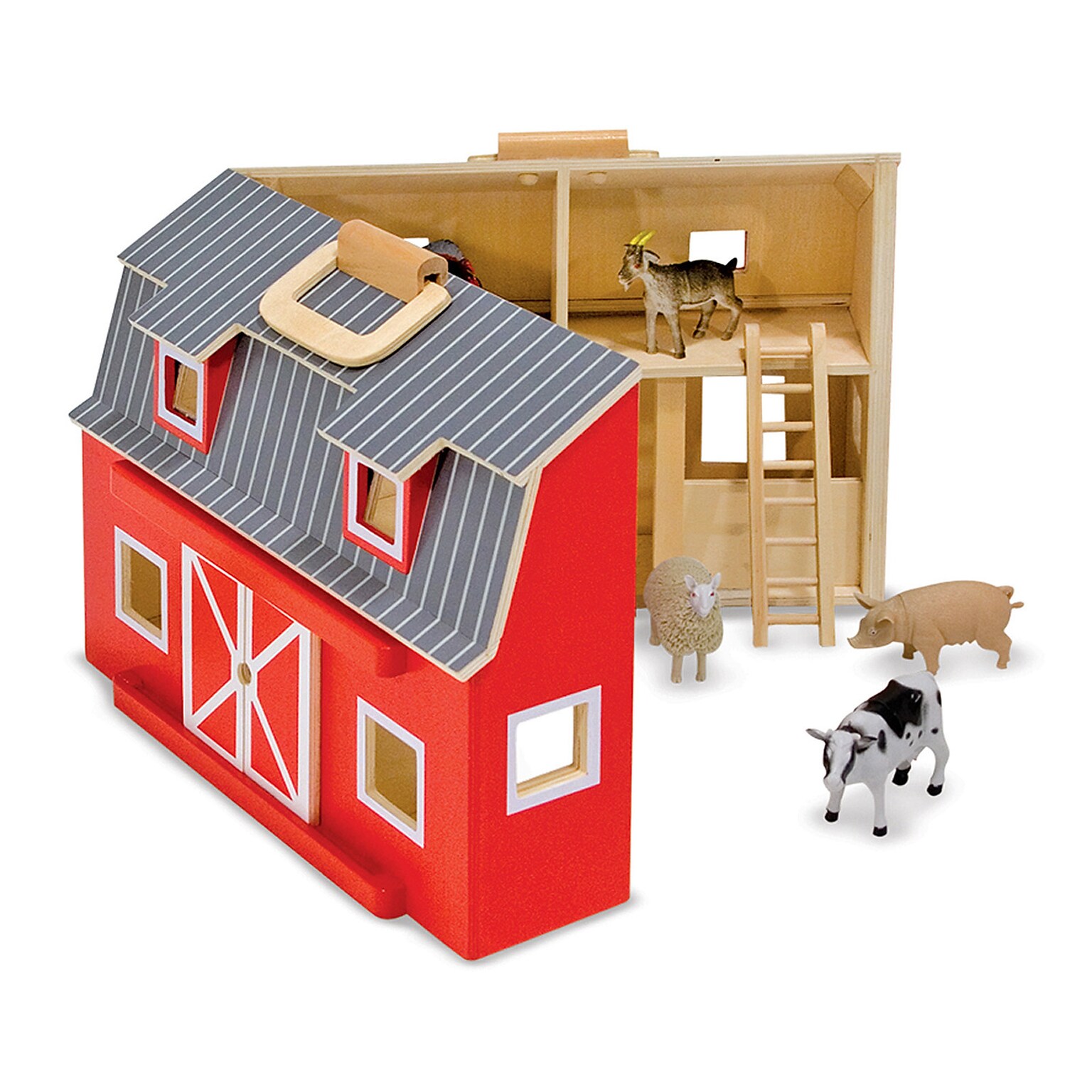 Melissa & Doug Wooden Fold & Go Barn Play Set (LCI3700)