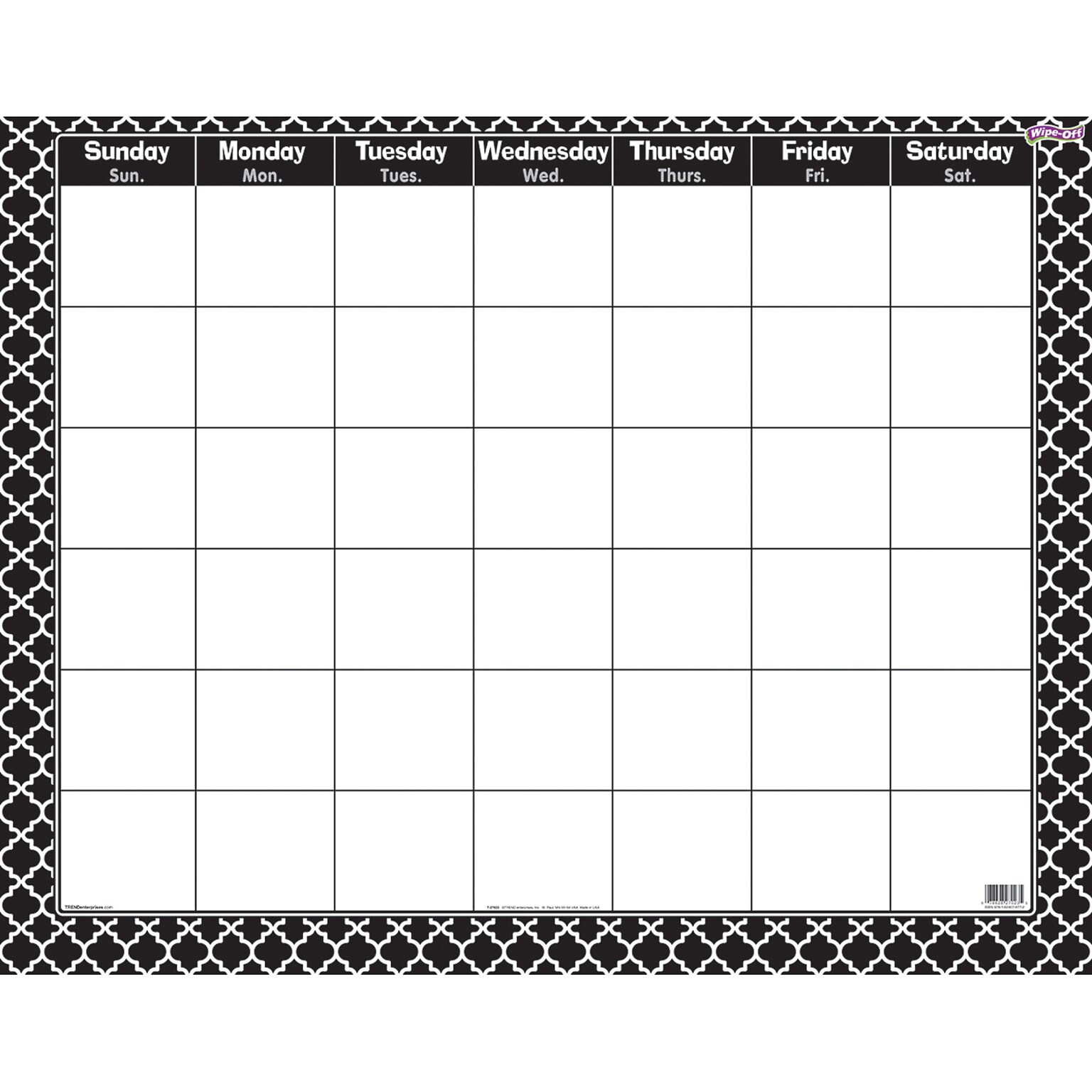 Trend Wipe-Off Monthly Calendar, Moroccan Black (T-27023)