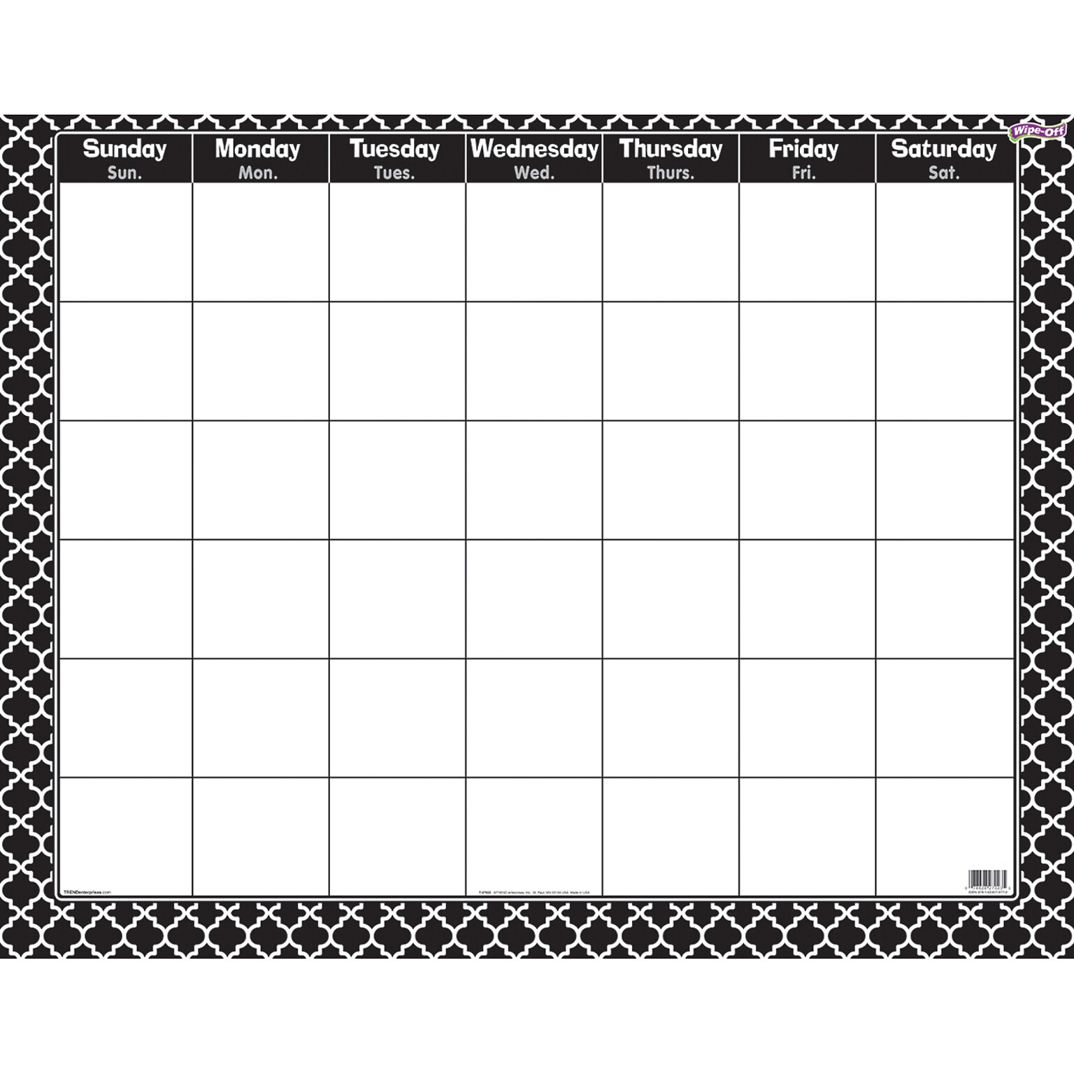 Trend Wipe-Off Monthly Calendar, Moroccan Black (T-27023)