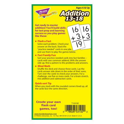 Addition 13-18 Skill Drill Flash Cards for Grades 1-4, 99 Pack (T-53102)