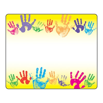 Trend Enterprises® Kindergarten - 3rd Grades Name Tag, Rainbow Handprints, 2/Bd