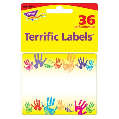 Trend Enterprises® Kindergarten - 3rd Grades Name Tag, Rainbow Handprints, 2/Bd