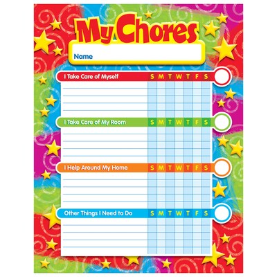 Trend Learning Stars n Swirls 8.5 x 11 Chore Chart w/ Star Stickers, 25/Pack (T73135)