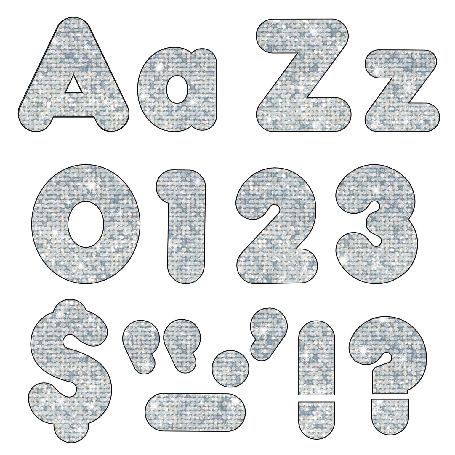 Ready Letters 4 Uppercase/Lowercase Casual Solids Sparkle Combo Pack, Silver (T-79943)