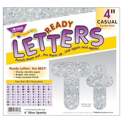 Ready Letters 4" Uppercase/Lowercase Casual Solids Sparkle Combo Pack, Silver (T-79943)