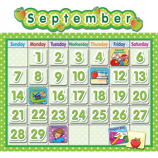 Teacher Created Resources Polka Dot School Calendar Bulletin Board Set, 65 pieces (TCR4188)