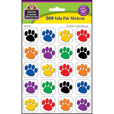 Teacher Created Resources® Stickers, Colorful Paw Prints, 260/Pack (TCR4973)