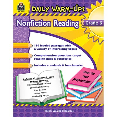 Teacher Created Resources Daily Warm-Ups Nonfiction Reading Activity Book, Grade 6