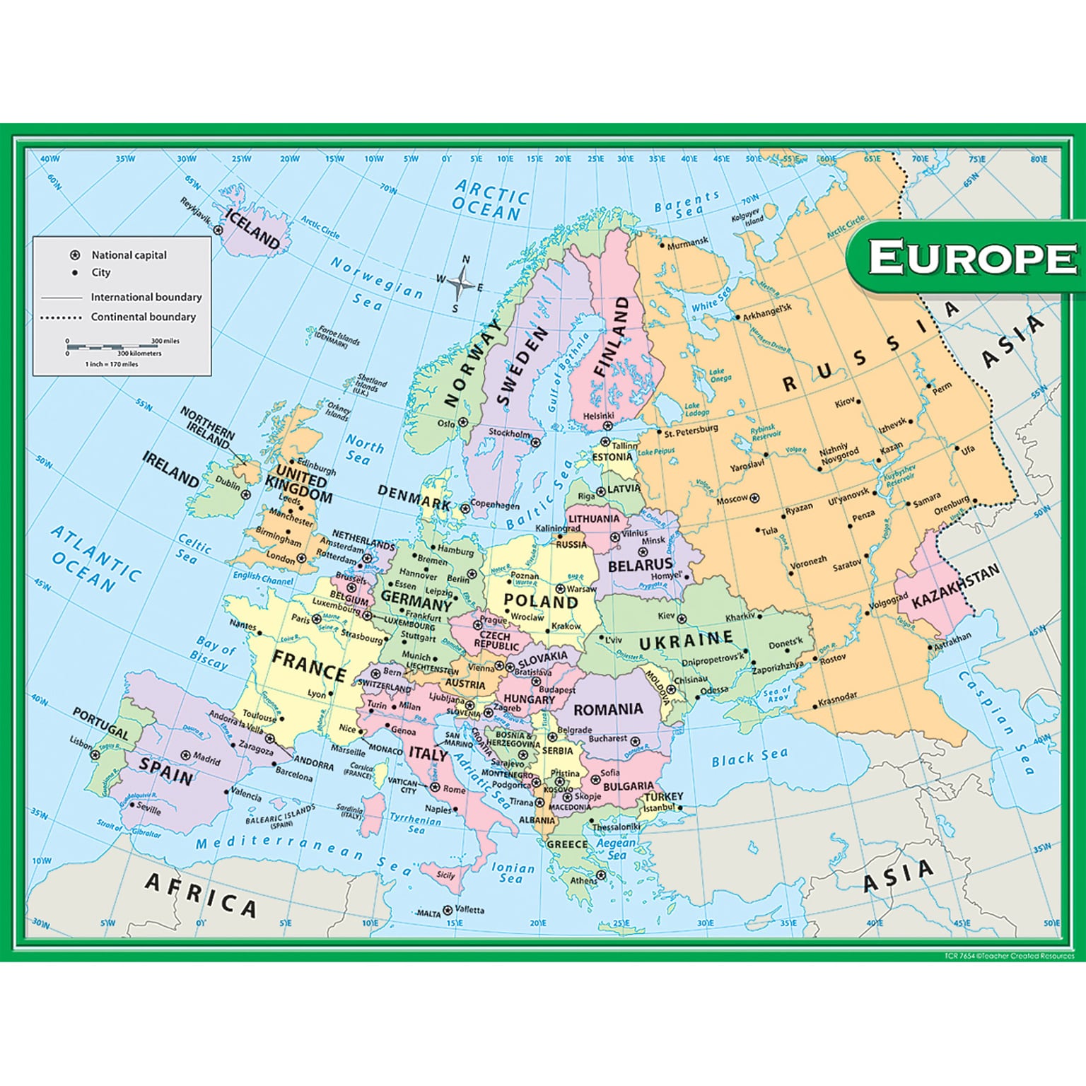 Teacher Created Resources Europe Map Chart, 17W x 22H (TCR7654)