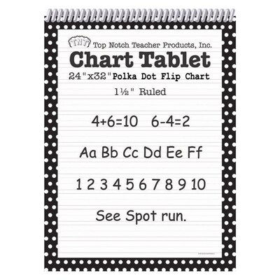 Top Notch Teacher Products Chart Tablet, 1.5 Ruled Flip Chart, 24 x 32, Black Polka Dot, 25 Sheets (TOP3849)