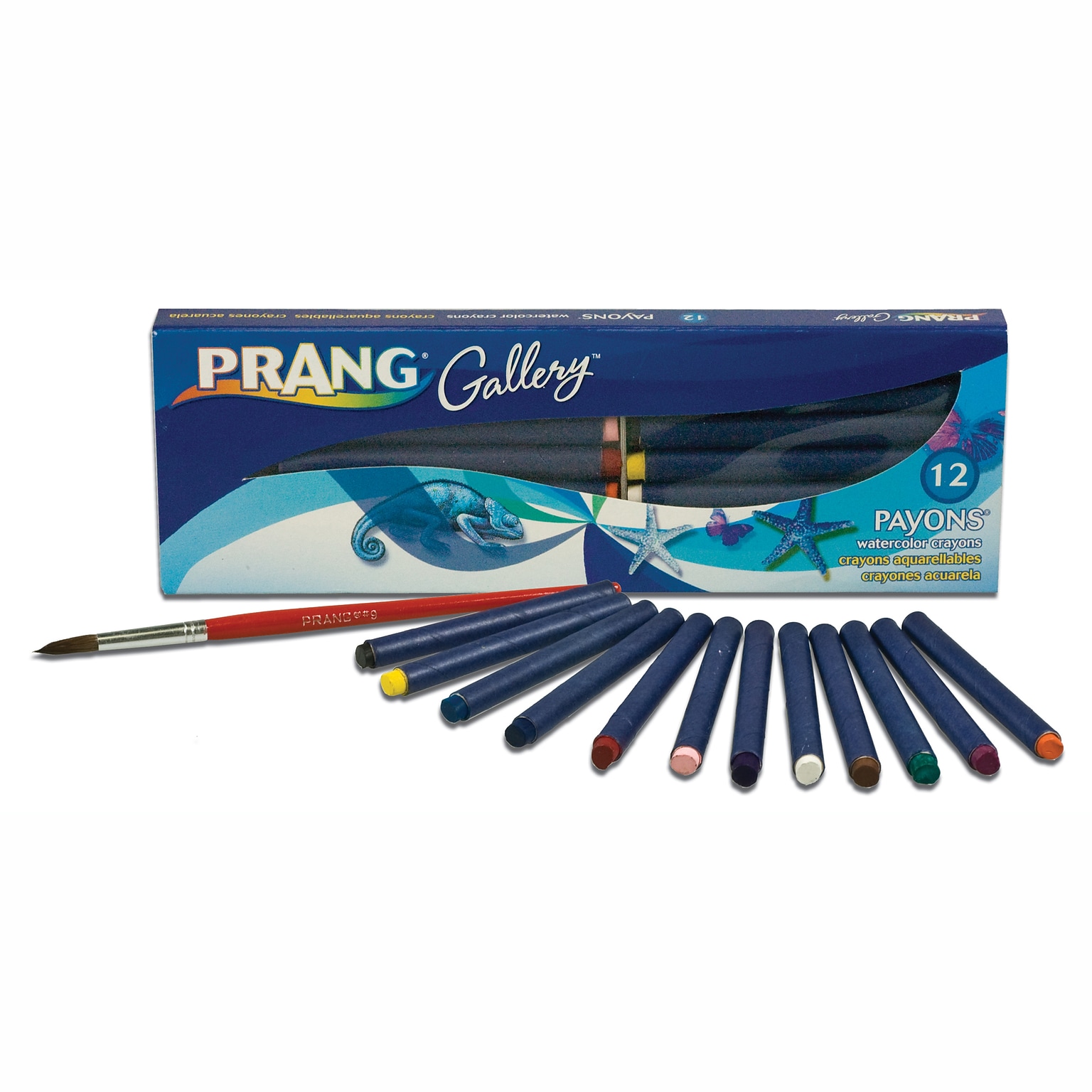 Prang® (Dixon Ticonderoga®) Payons Watercolor Crayons with Brush, Assorted Colors, 12/Set