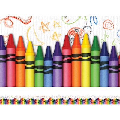 Edupress® Pre School - 12th Grades Straight Layered-Look Border, Crayons, 2/Bd