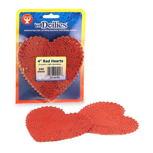 Hygloss® Heart Paper Lace Doilies, 4, Red (HYG91044)