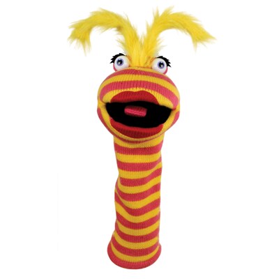 The Puppet Company, Lipstick Knitted Puppet, Pink and Yellow, 15.5 x 5.5