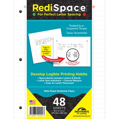 Redi Space Transitional Notebook Paper Wide Ruled, 10.5" x 8.5", 48 Sheets (RS-48FP)