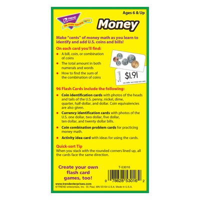 Money Skill Drill Flash Cards for Grades 1-6, 96 Pack (T-53016)