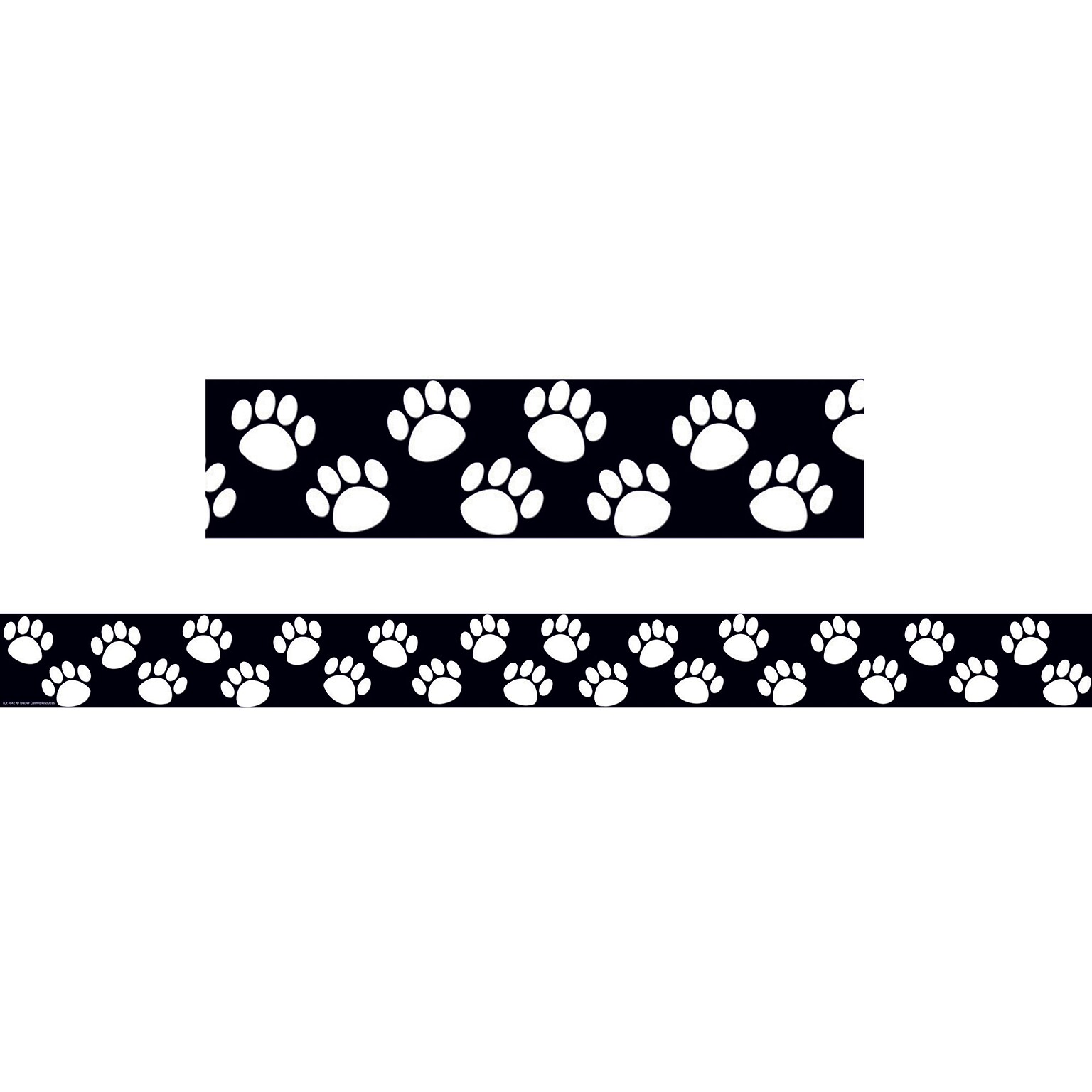 Teacher Created Resources® P-12th Grades Straight Bulletin Board Border Trim, Black/White Paw Prints, 2/Bd