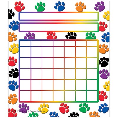 Teacher Created Resources Colorful Paw Prints Incentive Charts, Pack of 36 (TCR4773)