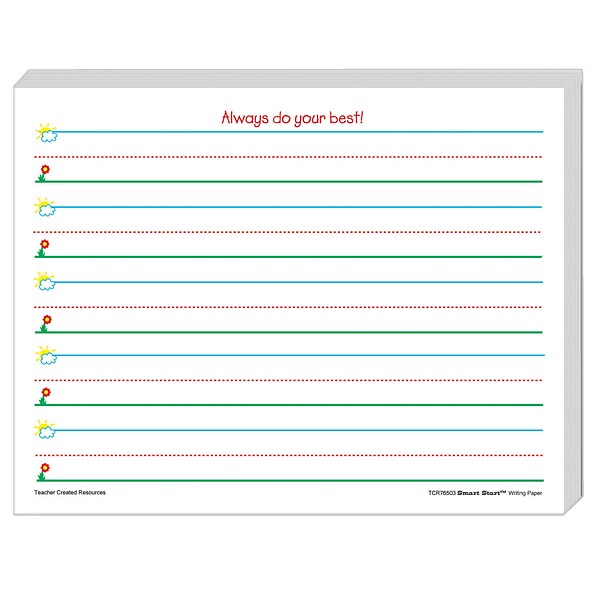 Teacher Created Resources K, 1 1 Spacing Writing Paper, Printed, Letter 8.5 x 11, White Paper, 360 Sheet