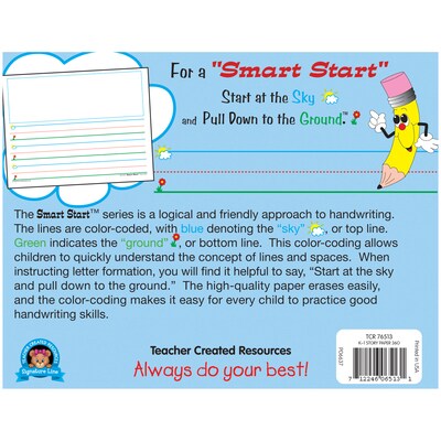 Teacher Created Resources Smart Start K, 2 Writing Paper, Printed, Letter 8.50 x 11, White Paper,
