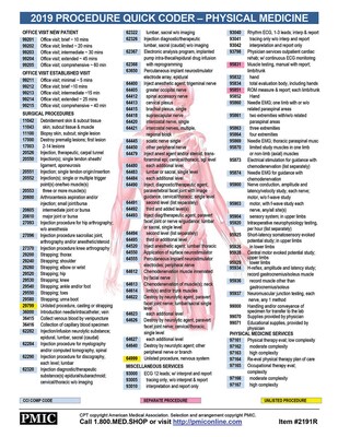 PMIC 2019 Procedure Quick Coder Card, Physical Medicine & Rehab