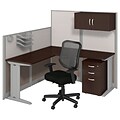 Bush Business Furniture Office in an Hour 65W x 65D L Shaped Cubicle Workstation with Storage and Chair, Mocha Cherry