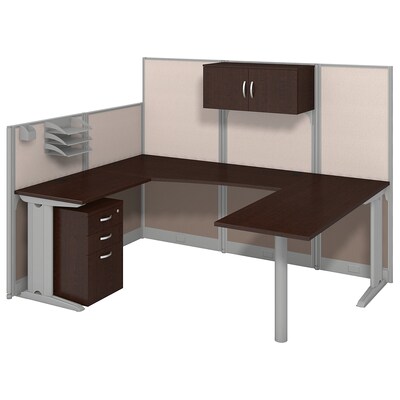 Bush Business Furniture Office in an Hour 89W x 65D U Shaped Cubicle Workstation with Storage, Mocha Cherry (WC36896-03STGK)