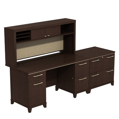 Bush Business Furniture Enterprise 60W Double Pedestal Desk with Hutch and Lateral File, Mocha Cherry