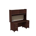 Bush Business Furniture Enterprise 72W x 30D Double Pedestal Desk with Hutch, Harvest Cherry, Installed (ENT006CSFA)