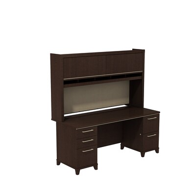 Bush Business Furniture Enterprise 72W x 30D Double Pedestal Desk with Hutch, Mocha Cherry, Installed (ENT006MRFA)