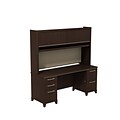 Bush Business Furniture Enterprise 72W x 24D Double Pedestal Credenza/Desk with Hutch, Mocha Cherry, Installed (ENT010MRFA)
