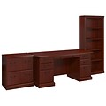 kathy ireland® Home by Bush Furniture Bennington Managers Desk, Lateral File Cabinet and Bookcase, Harvest Cherry (BNT003CS)