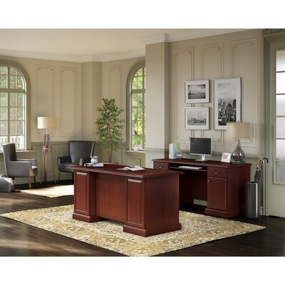 kathy ireland® Home by Bush Furniture Bennington Managers Desk and Credenza, Harvest Cherry (BNT006