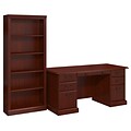 kathy ireland® Home by Bush Furniture Bennington Managers Desk and Bookcase, Harvest Cherry (BNT008CS)
