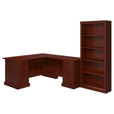 kathy ireland® Home by Bush Furniture Bennington L Shaped Desk and Bookcase, Harvest Cherry (BNT010C