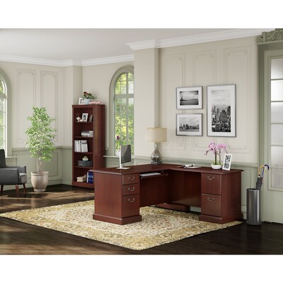 kathy ireland® Home by Bush Furniture Bennington L Shaped Desk and Bookcase, Harvest Cherry (BNT010C