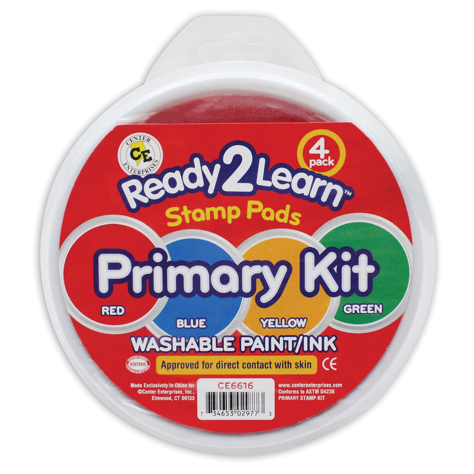 Ready2Learn Jumbo Circular Washable Stamp Pad, 6 Inch, Primary Kit (CE-6616)