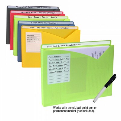 C-Line Write-On Poly File Jackets, 1" Expansion, Full Length Tab, Assorted Colors, Box of 25 (CLI63060)