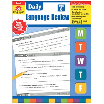 Evan-Moor® Daily Language Review Grade 8 Teachers Edition Activity Book, Language Skills