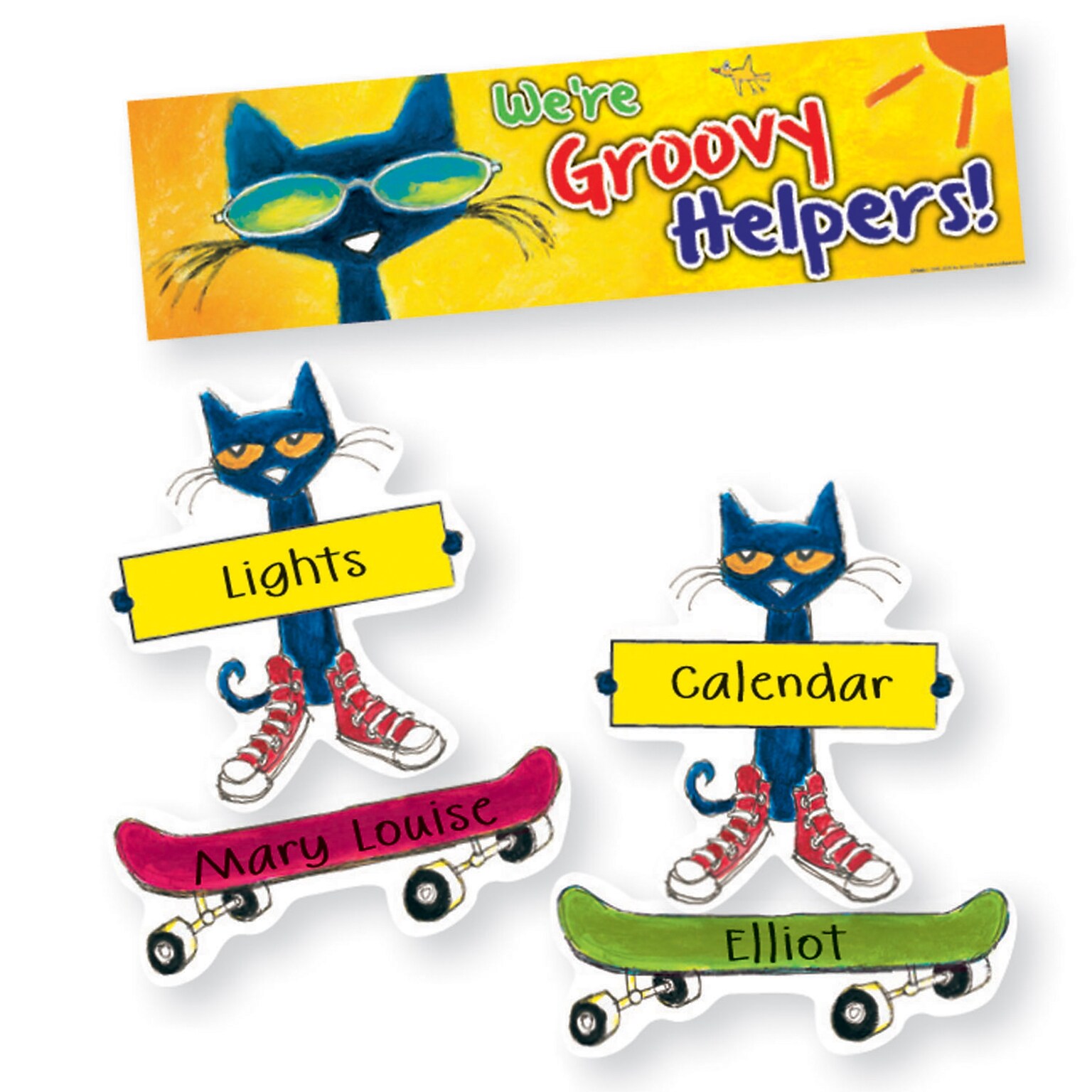 Edupress® Pete the Cat® Mini Bulletin Board Set, Groovy Classroom Jobs, 47/Pack