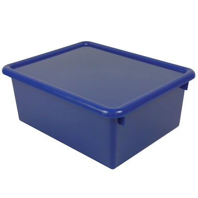 Romanoff Stowaway Letter Box 13.5H x 10.75W Plastic Bin With Lid, Blue (ROM16004)