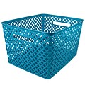 Romanoff Large Plastic Woven Basket 14.5H x 12W, Turquoise (ROM74208)