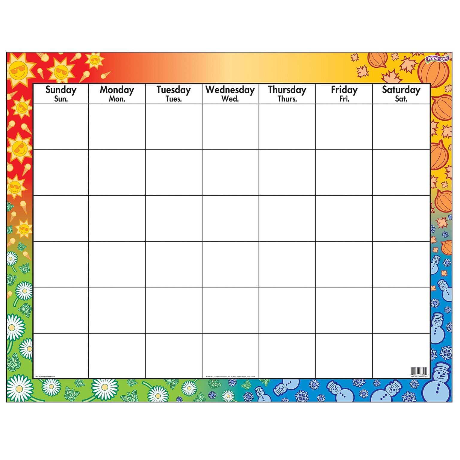 Trend Enterprises® Wipe-Off Monthly Calendar Grid, Four Seasons