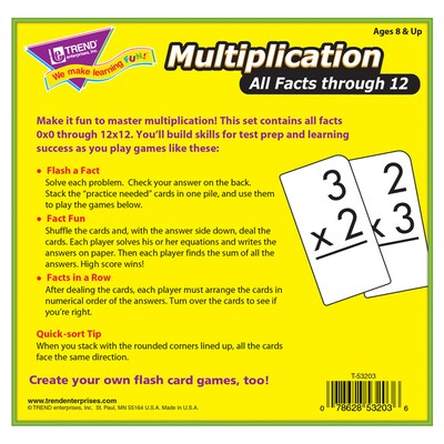 Multiplication 0-12 All Facts Skill Drill Flash Cards for Grades 3-8, 169 Pack (T-53203)