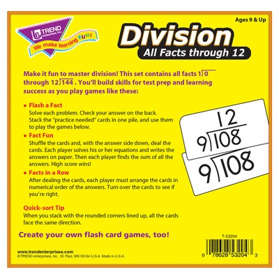 Division 0-12 All Facts Skill Drill Flash Cards for Grades 4-8, 156 Pack (T-53204)