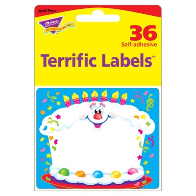 Trend® Terrific Labels Happy Birthday Self-Adhesive Name Tags, 2.5" x 3", 36/Pack (T-68031)